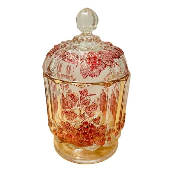 Westmoreland Other - Vintage Westmoreland Glass Candy Dish Red Flash Grapes pink purple